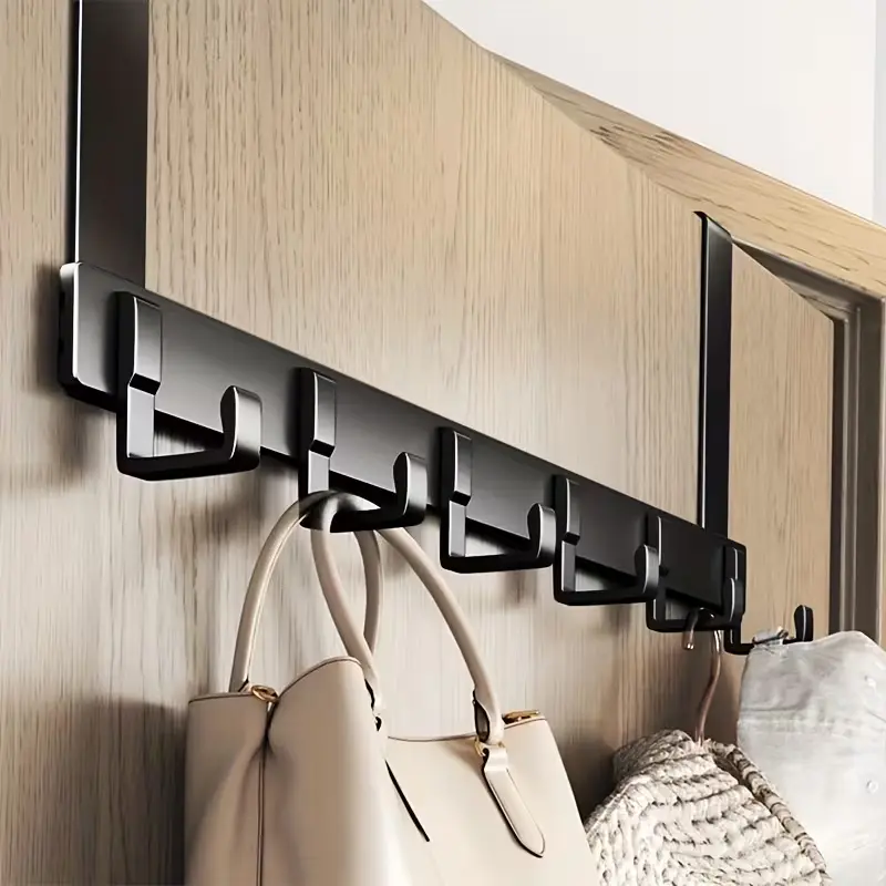 1pc Door Back Hook Door Back Style Hole Free Clothes Hanger Clothes Storage Rack on The Entrance Door Storage Rack Wall Hanging Clothes Hook （6 Hook）
