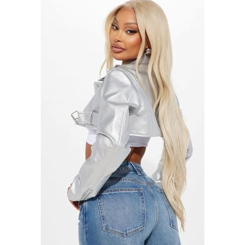 Pop It Crop It Faux Leather Jacket - Silver 2