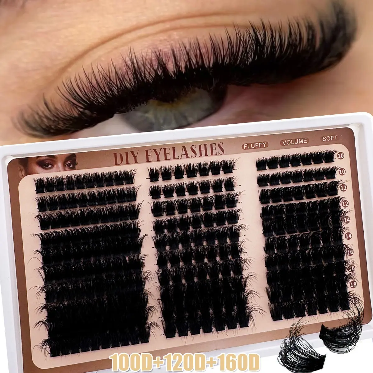300pcs/240pcs Russian Lash Extensions Kit 60D+80D+100D Individual 3D Volume D-Curly Eyelash Clusters 10-18MM DIY Eyelash Extensions, Natural Look, Reusable, Volumized False Eyelashes, Eyelash Extensions Set, Volumized Fake Eyelashes