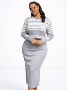 Stretchy Ribbed 2-Piece Bodycon Midi Set – Plus Size Friendly Matching Outfit
