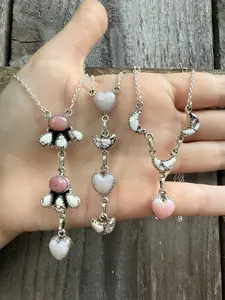 Pink Opal and Wild Horse Sterling Silver Lariat Necklace