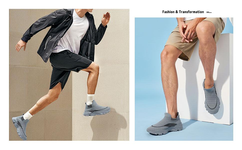 New Men's Lightweight Socks Breathable Comfortable Sports Leisure Shoes in Blue Knit Design Closed Trainer Sneaker Runner Training Running Athletic Boy Footwear Casual