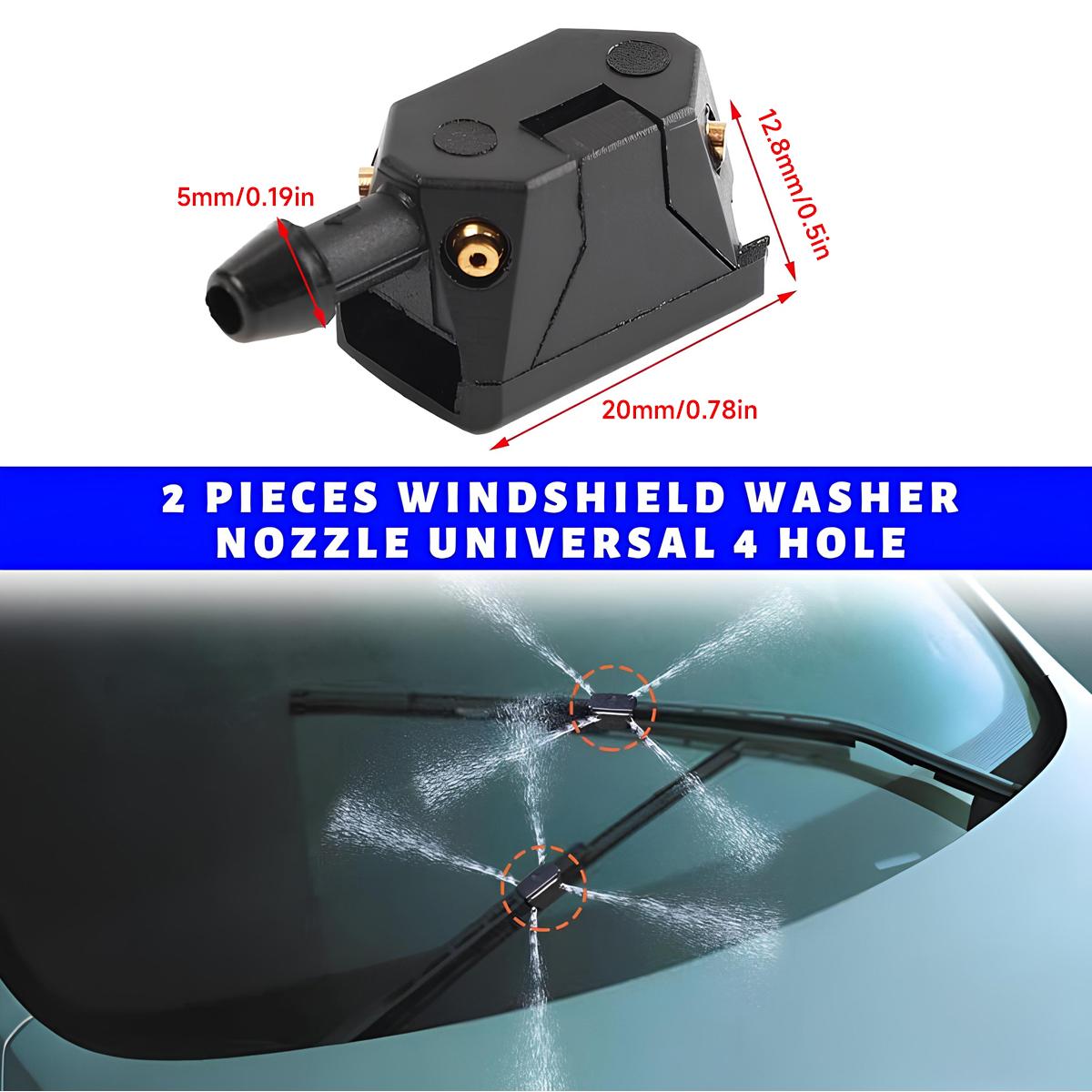 2 Pcs Front Windshield Washer Nozzles Arm Mounted 4 Hole Spray Jets Straight Pillar Sprayer for Car Truck SUV