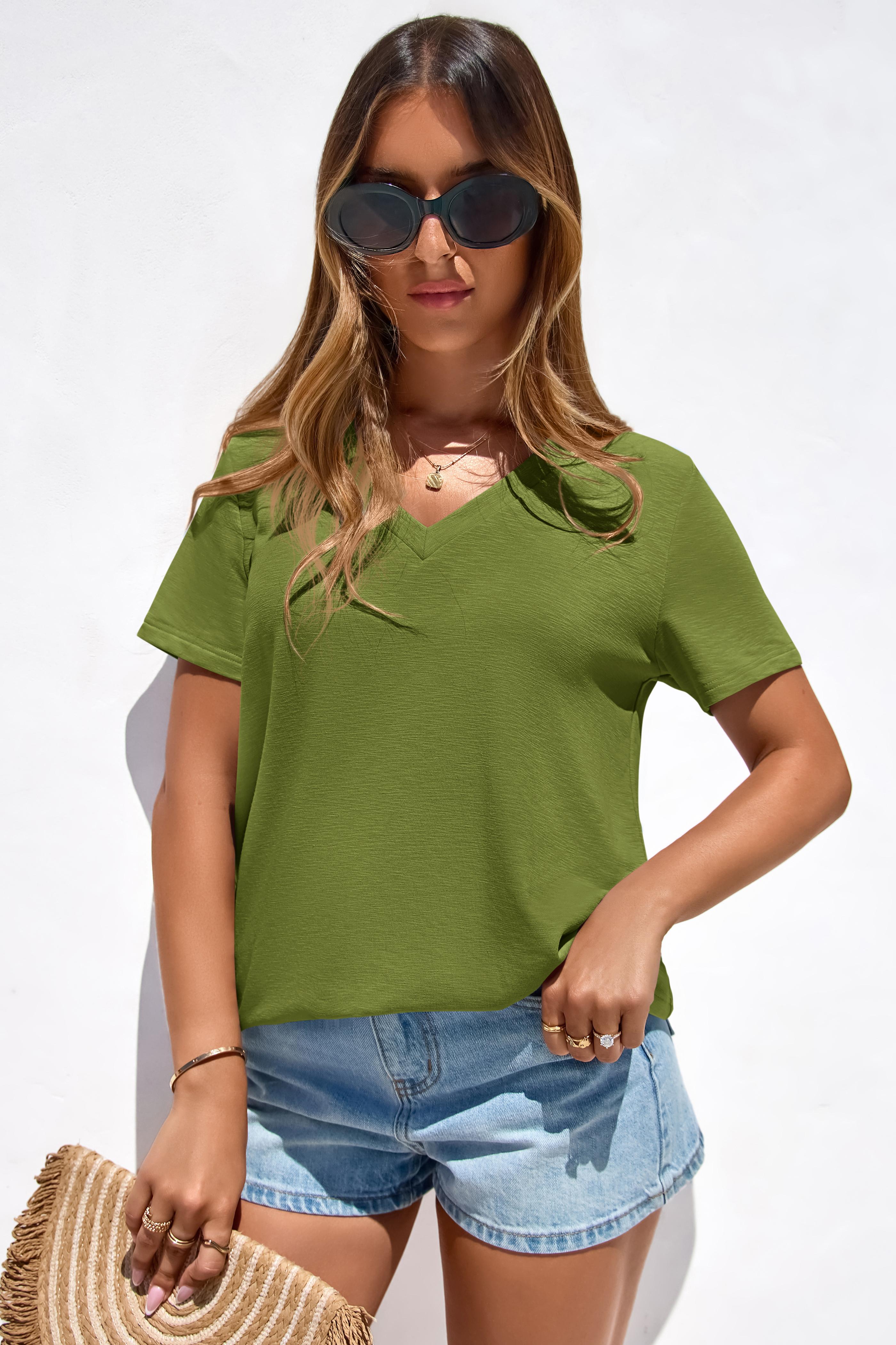 PrettyGarden Oversized Tshirts Shirts for Women Summer Tops Casual Short Sleeve V Neck Loose Basic Tees Spring Clothes