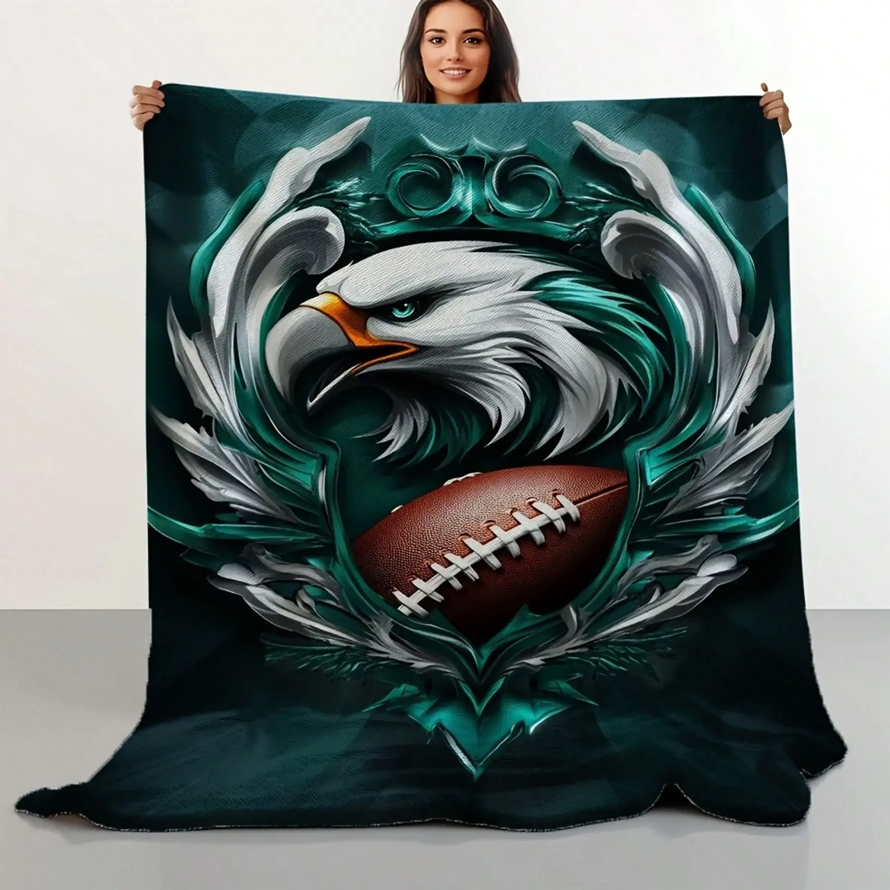 Reclaimed Eagle Football Logo Printed Flannel Blanket - Ultra-soft and comfortable all-weather blanket with a vibrant retro sports design, an excellent gift