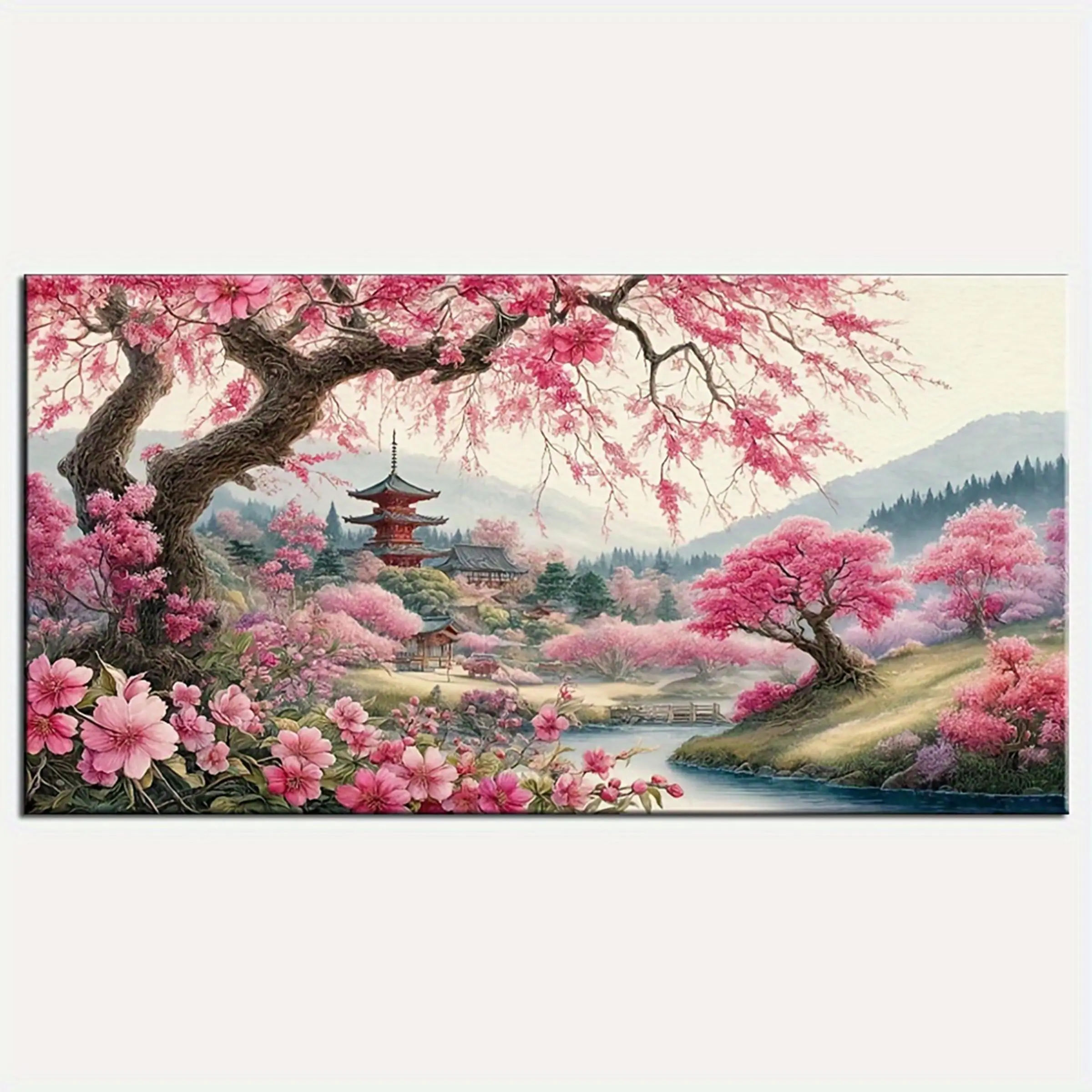 DIY 1pc 80x40cm Japanese Sakura Tree Landscape 5D Diamond Painting Cherry Blossom Landscape Embroidery Design Full Diamond Embroidery Mosaic Cross Stitch Kits Handicraft DIY Diamond Art