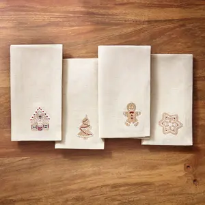 Gingerbread Bliss Embroidered Cotton Napkins, Set of 4
