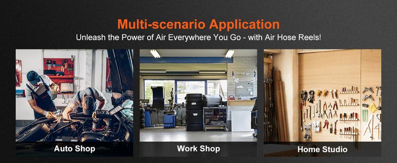 VEVOR Retractable Air Hose Reel, TikTokShopBlackFriday, Max. 100 FT, 300 PSI Hybrid Air Hose , Air Compressor Hose Reel with 5 ft Lead in, Ceiling / Wall Mount Heavy Duty Single Arm Steel Reel VEVOR Super Brand Day