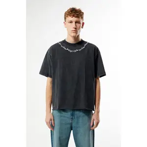 Pacsun Men's Washed Black Barbed Wire Cropped Boxy T-Shirt