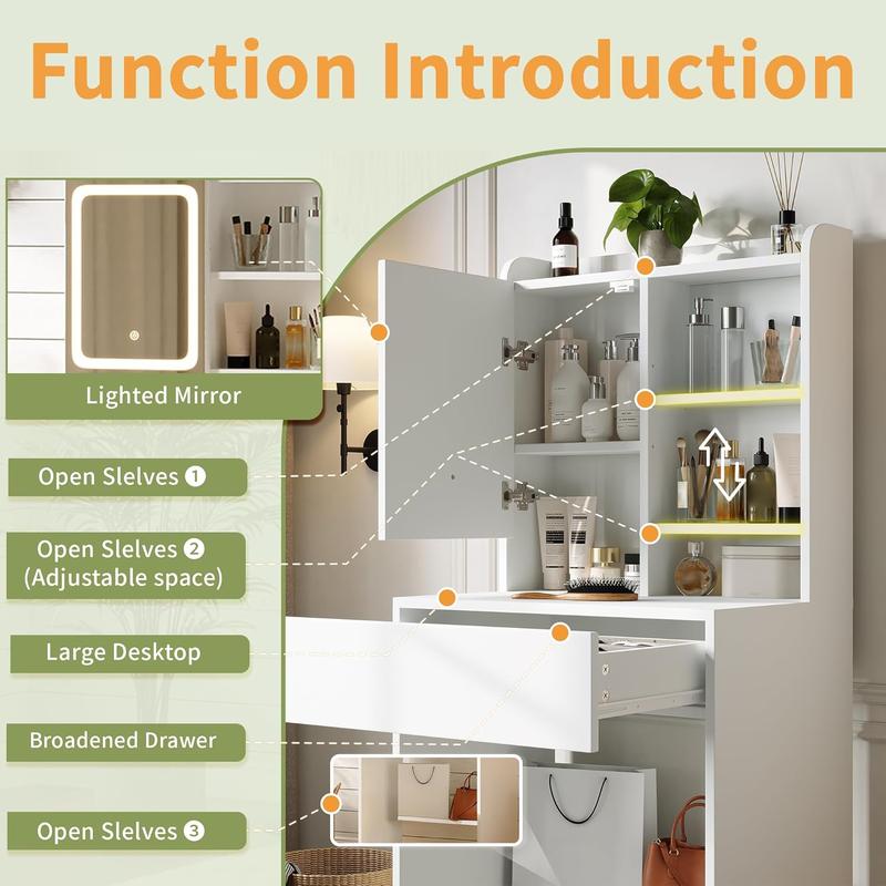 Modern LED Vanity Table, Makeup Desk with Mirror&Lights 3 Color Modes,Drawers&Shelves, for Girls Bedroom,Perfect Gift for Her – bedroom essential