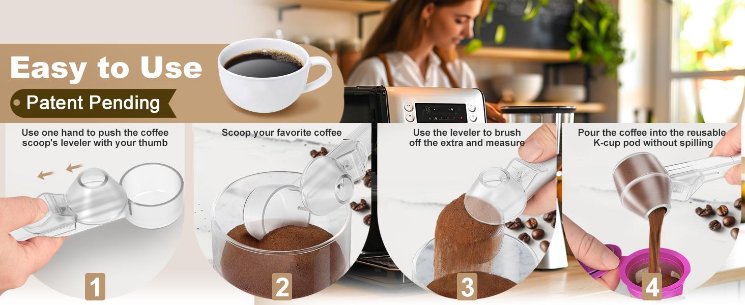 2 Pack Reusable K Cup Coffee Scoop & Funnel – 2 Tbsp Measuring Spoon