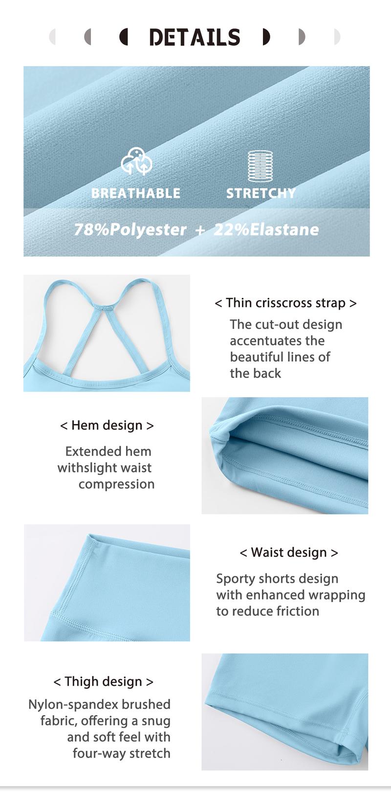 NcmRyu Women's Strappy Back Sports Vest & Shorts Set - Lightweight Compression Activewear for Yoga Gym Workouts & Casual Runs - Slimming Fabric 4-Way Stretch Sweat-Proof 5 Color Options - Fitness Suit