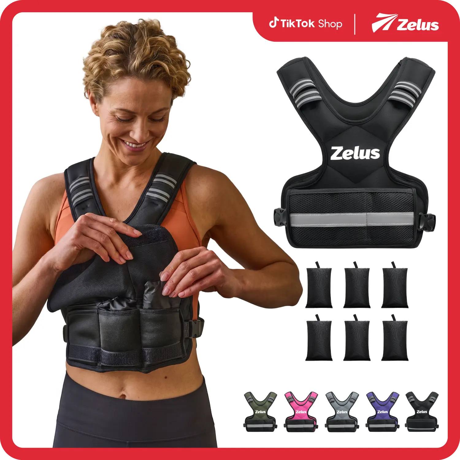 【BackToSchool】ZELUS Weighted Vests, 4-10lbs/11-20lbs/20-32lbs Adjustable Workout Weighted Vest with 6 Ironsand Weights for Men&Women: Motivational Walking, Running,Rucking,Strength Training|#tiktokshopbacktoschool