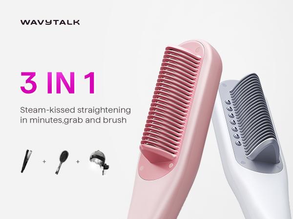 Wavytalk Steamline Pro Steam Hair Straightener Brush and Wavytalk Smooth Barrier Heat Protectant Spray Set