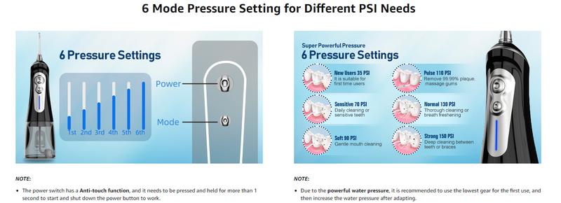 NBGRLVS Water Dental Flosser - 6 Modes, 320ML Portable & Rechargeable, IPX7 Waterproof - Home and Travel Oral Care