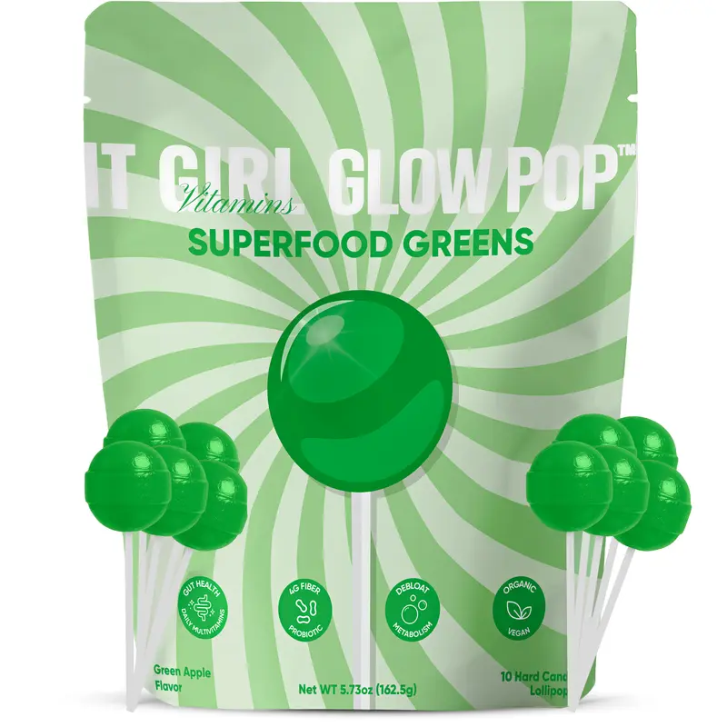 It Girl Vitamins Superfood Greens Lollipops, Green Apple, Vitamins C, B6, B12 & Zinc, 10 Count