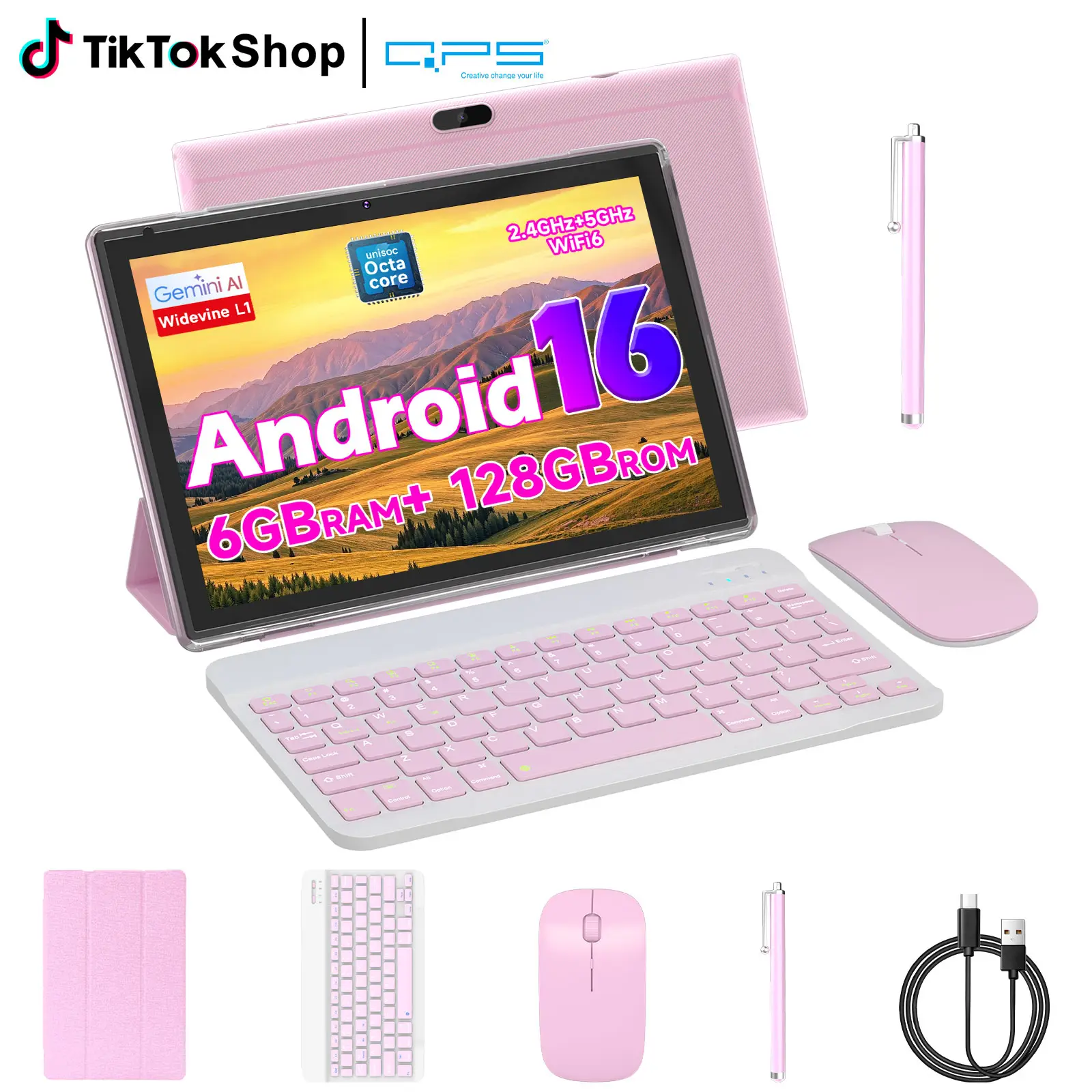 PEICHENG 2026 New Arrivals Android 16 Tablet10.1" 20G(6+14) RAM 128GB Storage Octa core 2.2GHz Processor, Full Bundle with Keyboard Mouse Case and Stylus Perfect FathersDay Gift TikTokShopSummerSale tiktokshopbacktoschool