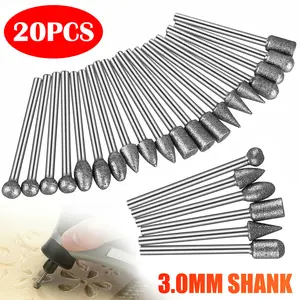 20Pcs 120 Grit Diamond Burr Drill Bit Set-Universal Rotary Tool Accessories with 1/8 Inch Shank,Carving Accessories Bit for for Stone,Ceramic