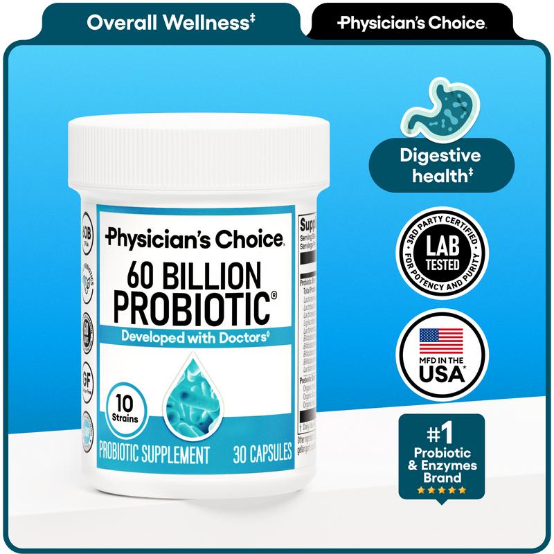 Physician's Choice 60 Billion Probiotic - Daily Gut Health, Digestive & Immune Support for Men and Women with Organic Prebiotics & 10 Unique Strains