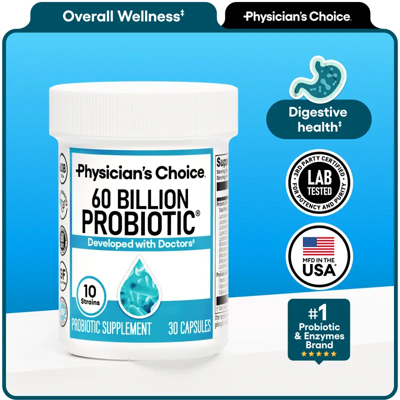 Physician's Choice 60 Billion Probiotic - Daily Gut Health, Digestive & Immune Support for Men and Women with Organic Prebiotics & 10 Unique Strains
