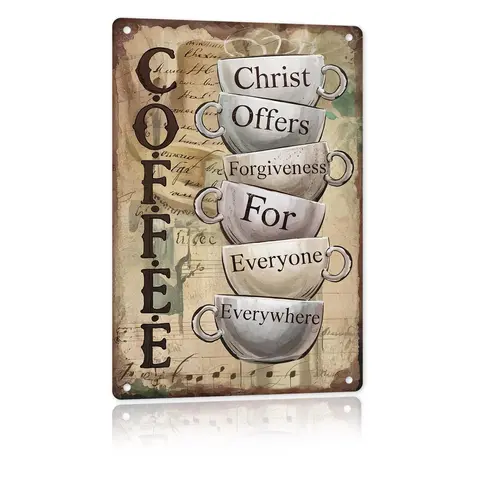 Christ Offers Forgiveness for Everyone 12x8 Metal Sign – Wall Art for Christian Kitchen & Indoor Porch, Rustic Coffee Station Decor,Office, Church & Funny Gifts