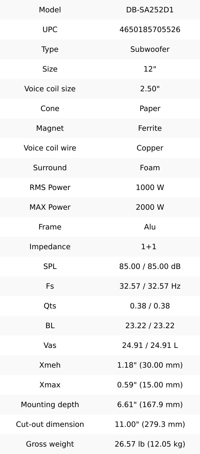 Deaf Bonce Apocalypse DB-SA252 D1 12″ Subwoofer – 1000W RMS / 2000W Max, Dual 1-Ohm High-Power Competition Car Audio Sub