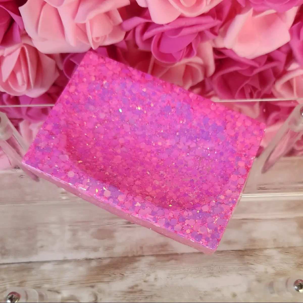 Hot Pink Glitter Rectangular Soap Dish. Epoxy Resin Soap Dish. Glam Glitter Soap Holder. Pink Bathroom Decor