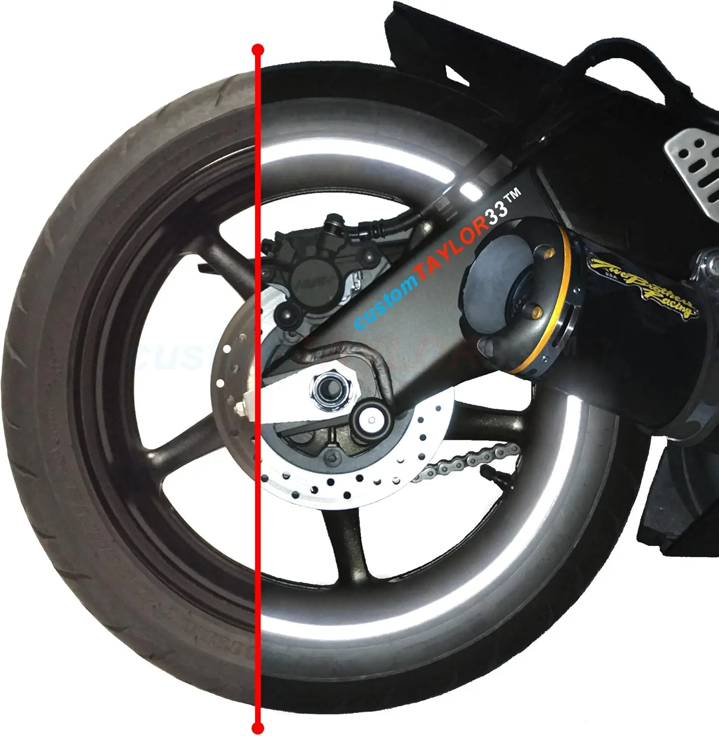 Black Engineering Grade High-Gloss Reflective Vinyl Rim Tape for Car Wheels & Bicycle Handlebars (ct-b-33, Unique Angle Pattern) - Multi-Sizes, Metal/Plastic Compatibility, Visibility Boost, Long-Lasting, No Cutting Needed (Select Your Size), High-Gloss F