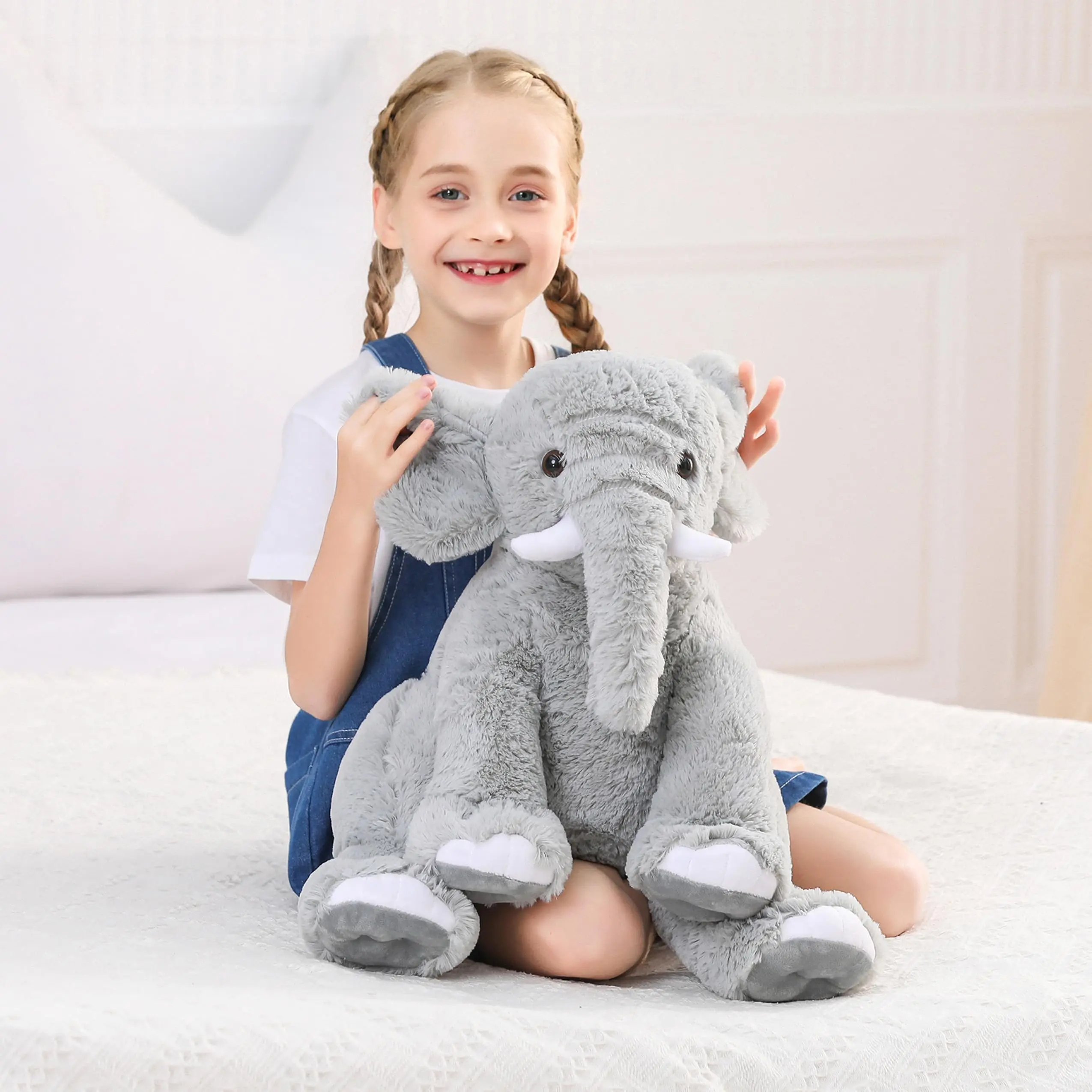 5 lbs 16 in Gray Polyester Elephant Weighted Stuffed Toy - Huggable Sleeping Companion, Soft Cuddle Pillow Gift for Kids - Soft Huggable Stuffedtoy for Comfort, Weighted Stuffed Animals