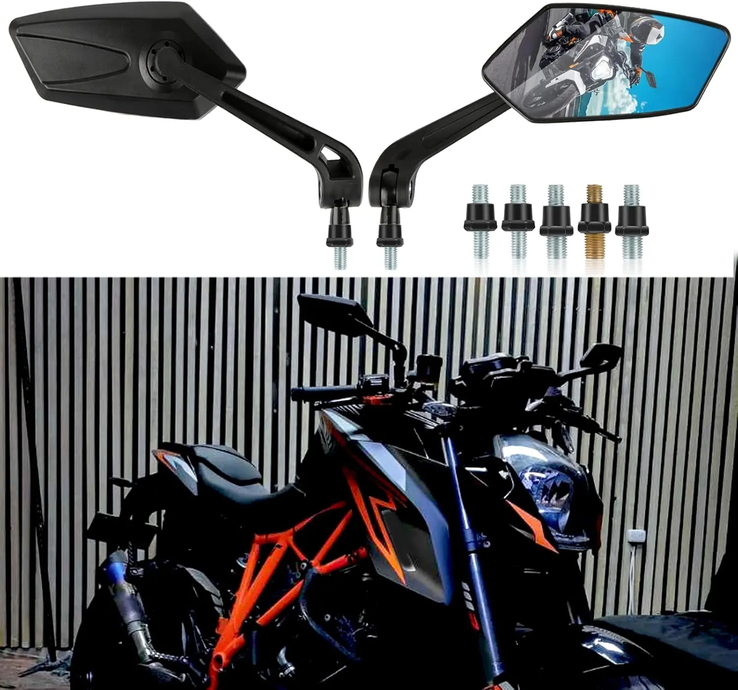 Universal Black Motorcycle 8mm 10mm Mirrors Folding Side Mirror Compatible with Cruiser Suzuki Honda Victory ATV Dirt Bike Scooter Moped Polaris E-bike