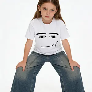 Children's Man Face Meme T-Shirt, Soft Comfortable Casual Tee, Trendy Versatile Outfit for Boys & Girls, Ideal Gift for Young Gamers