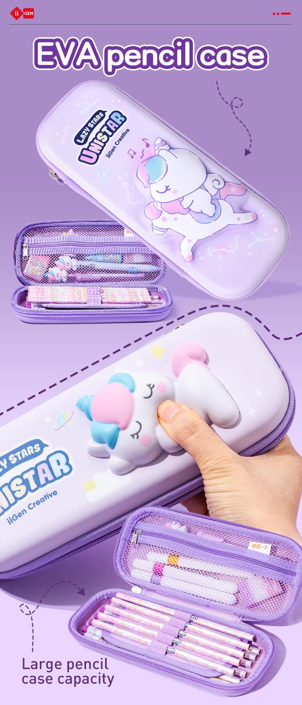 iiGEN Unicorn Complete School Kit (16 Items!): 16-Piece Complete Set for Students - Pencil Case, Mechanical Pencils,Gel Pens,Markers,Notebookes，Erasers & More!Perfect Back to School Gift