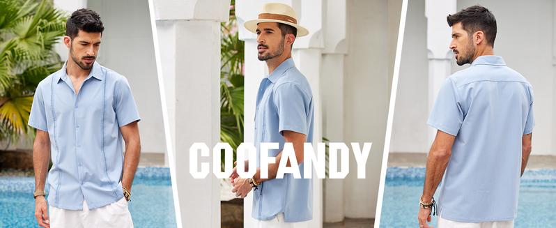 COOFANDY Mens Short Sleeve Cuban Guayabera Shirt Casual Summer Beach Button Down Shirts Menswear Top Clothing Soft