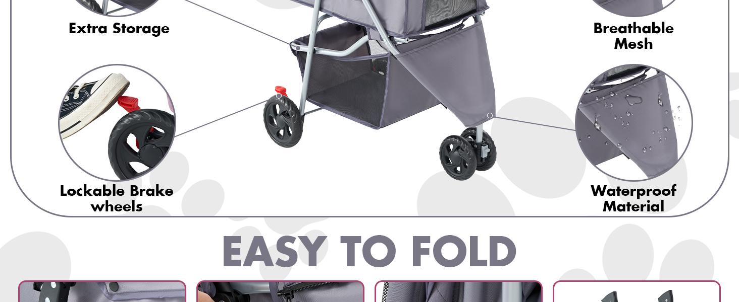 3 Wheels Pet Stroller Dog Jogging with Breathable Mesh Window, Large Storage Basket, Cup Holder, Blue 3 Wheels Pet Stroller Dog Jogging with Breathable Mesh Window, Large Storage Basket, Cup Holder, Blue