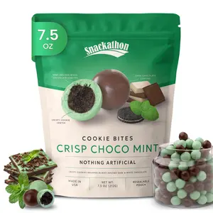 Snackathon Crisp Choco Mint Cookie Bites, Mint White and Dark Chocolate, Made in the USA