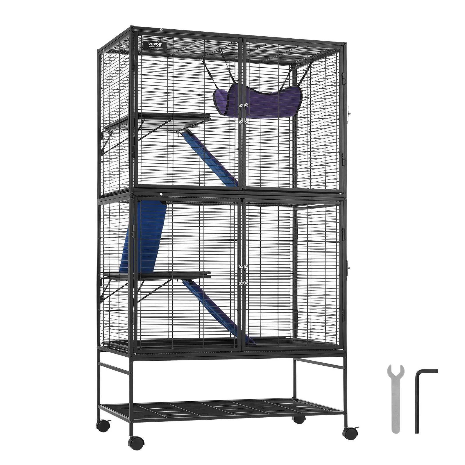 【SummerFinds】VEVOR 64.6" Rolling Metal Ferret Cage,  , Large 4-Tier Critter Nation Cage, Small Animal Cage with Ramps & Tray, Easy to Set up for Pet Rats, Hamster, Guinea Pig, Chinchilla, Squirrel, Hedgehogs, Bunny