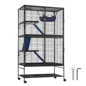 VEVOR 64.6" Rolling Metal Ferret Cage,  , Large 4-Tier Critter Nation Cage, Small Animal Cage with Ramps & Tray, Easy to Set up for Pet Rats, Hamster, Guinea Pig, Chinchilla, Squirrel, Hedgehogs, Bunny