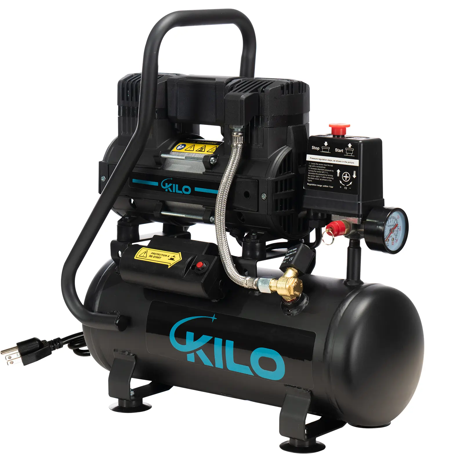 2 Gallon Oil Free Air Compressor, 1.0HP,  Max.115 PSI Pressure, 65dB Ultra Quiet Compressor for Auto Repair, Tire Inflation, Spray Painting, Woodwork Nailing