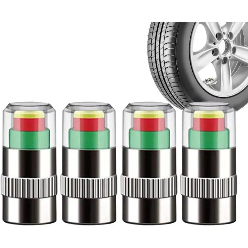 4Pcs Car Tire Pressure Monitor Valve Stem Caps Sensor Indicator 3 Color Eye Alert Gold\Silver