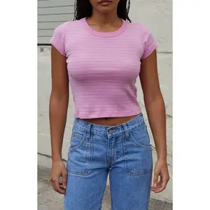 John Galt Women's Pink Striped Ashlyn Cropped T-Shirt