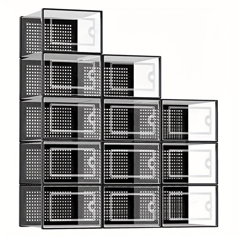15P Stackable shoe storage box with lid, large shoe rack and storage shelf, shoe display and storage container
