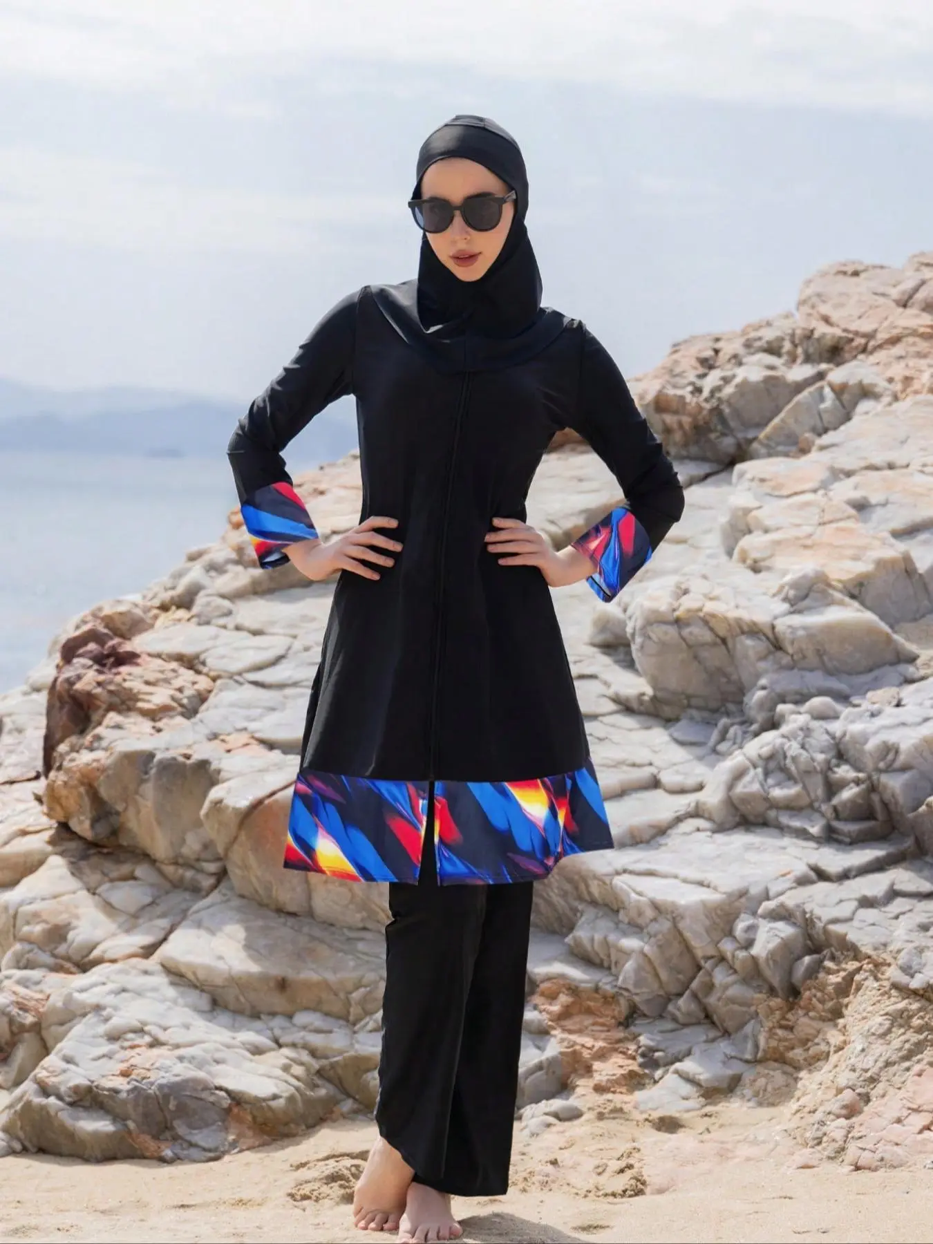 Women's Islamic Swimwear Set, Modest Casual Swimsuit Three-piece Set, Ladies Islamic Swimwear for Beach Vacation, Modest Fashion Swimsuit, Islamic Swimming Suit, Modest Beach Swimsuits, Casual Muslim Swimwear