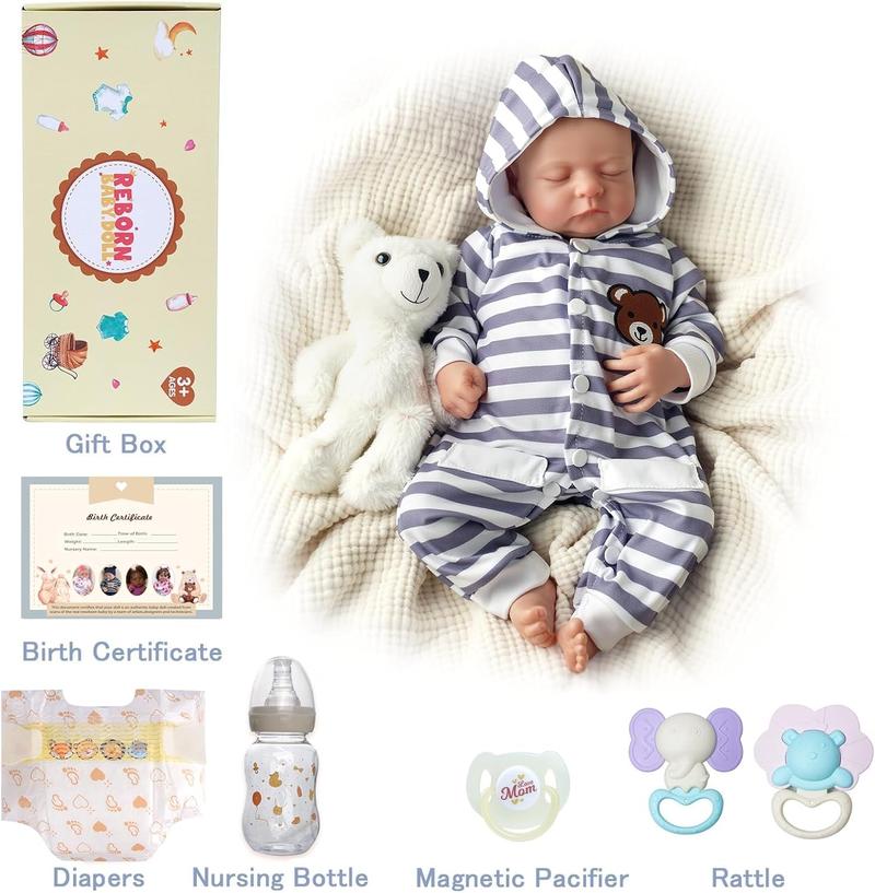 BABESIDE Lifelike Reborn Baby Dolls Twinnie & Noah - 17/20Inch - Soft Full Vinyl Body Realistic-Newborn Baby Dolls Full Vinyl Body Poseable Baby with Feeding Kit Gift Box for Kids Age 3+