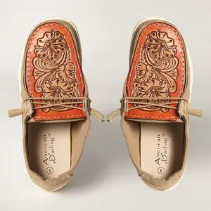 American Darling Hand tooled, carved genuine leather trim lightweight shoe footwear| Tooled Footwear | Slip On