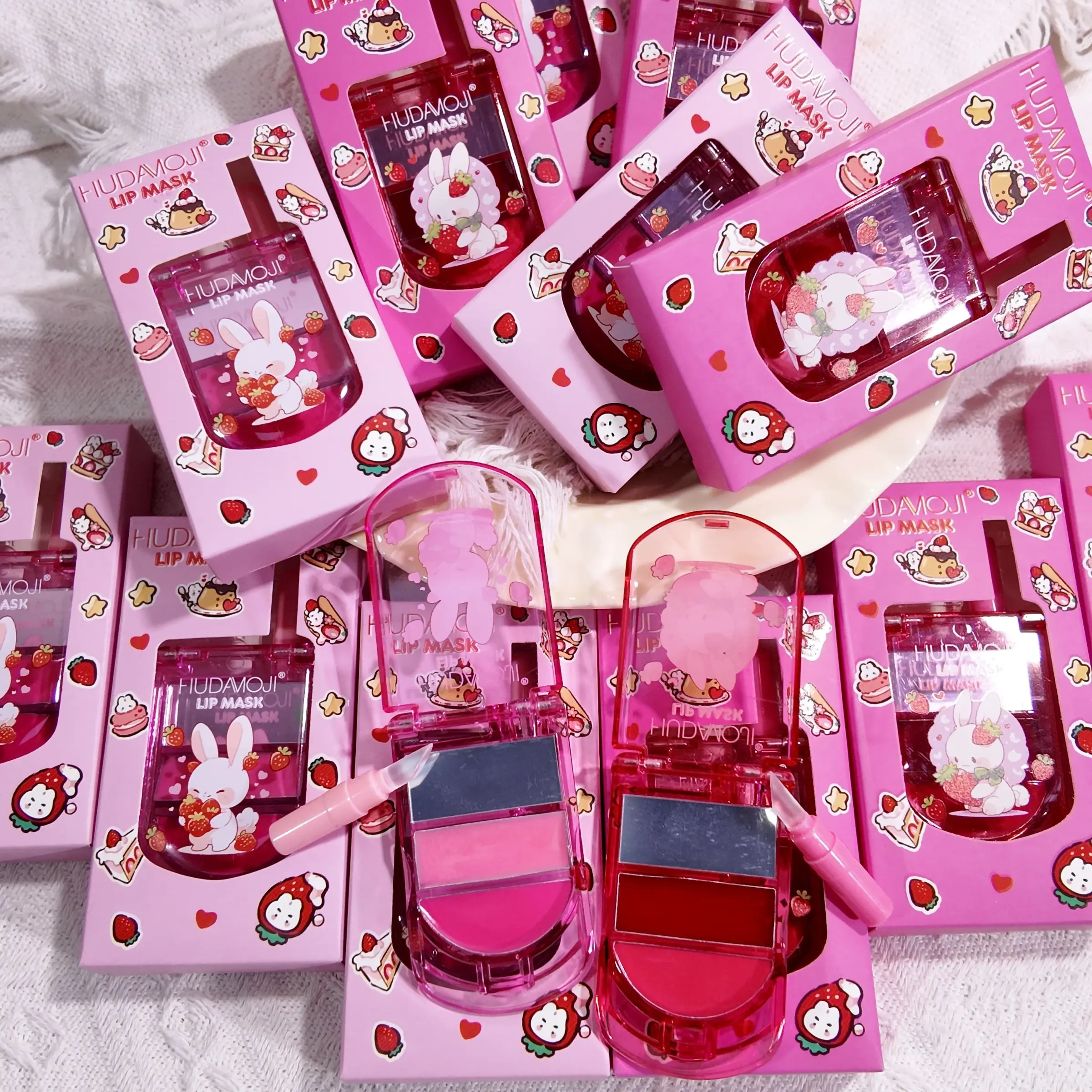2pcs Cute Cartoon Phone Design Mirror Lip Balm, Glossy Hydrating Dual Color, Portable Stackable with Brush, Halloween Christmas Makeup Care