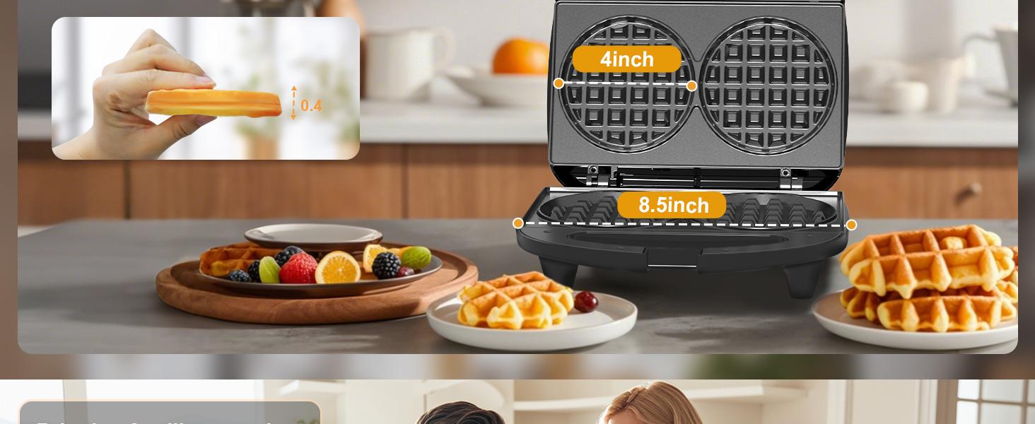OSTBA Mini Waffle Maker 750W, Double 4-Inch Belgian Waffles Iron, Nonstick Plates, Compact Breakfast Appliance, Easy to Clean, Perfect for Kids & Family Breakfast