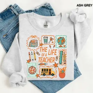 Gildan The Life of a Teacher Sweatshirt, Cute Teaching Show girl Pullover, Back to School Graphic Sweatshirt, Music Classroom Gift, Gift For Teacher
