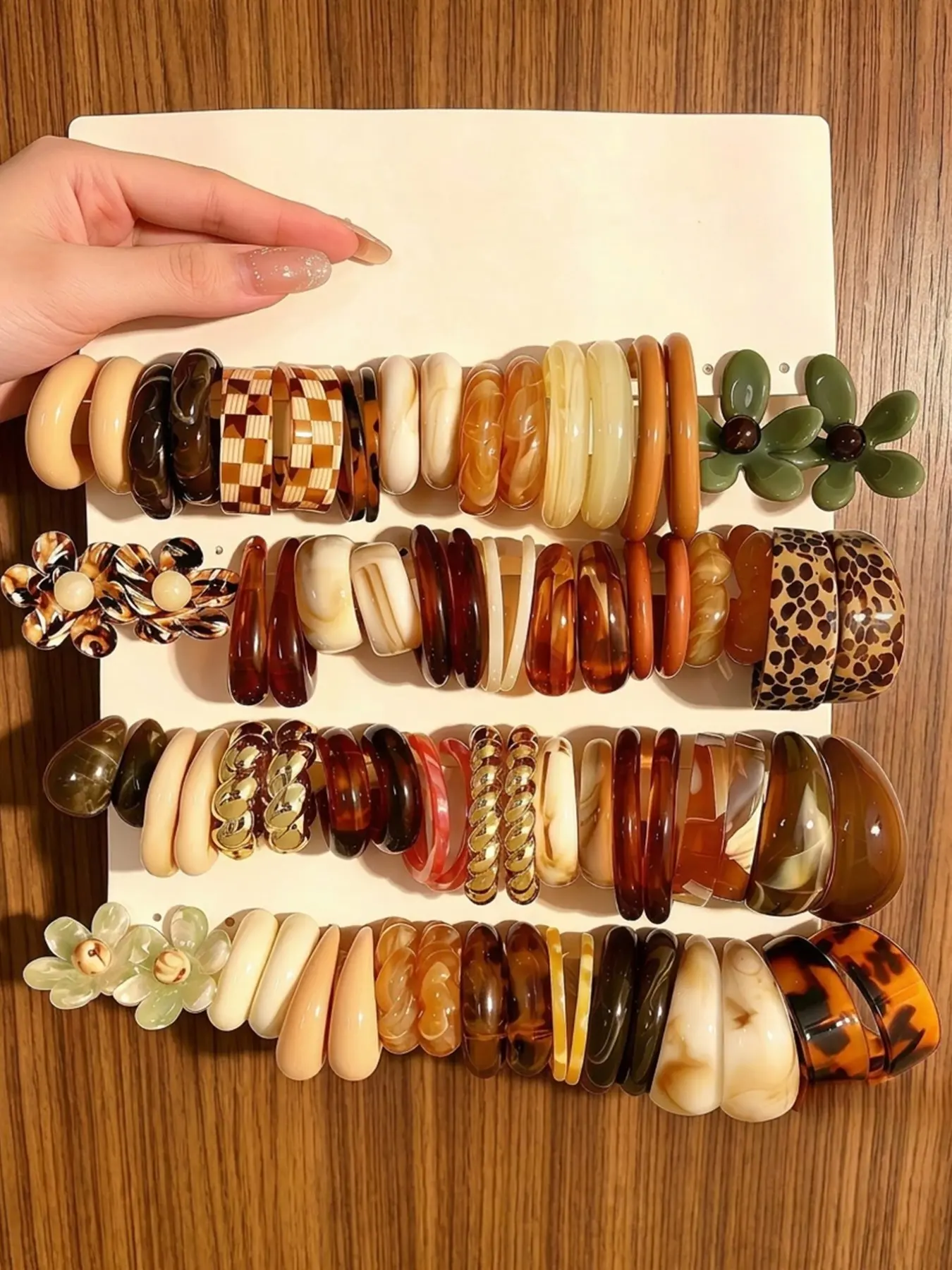 40 Pairs Fashion Maillard-Color Exaggerated Artistic Unique Design Earrings, Acrylic Resin C-Shaped Dangle Earring Set, Stylish Jewelry Collection