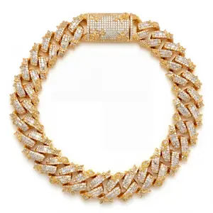 ①②Space ice 22MM Iced Out Baguette Cuban Link Necklace with Rose Design, 14K Gold/Rose Gold/Silver Plated Hip Hop Jewelry, Micro Pave CZ Stones Bling Statement Chain for Men Women Rapper