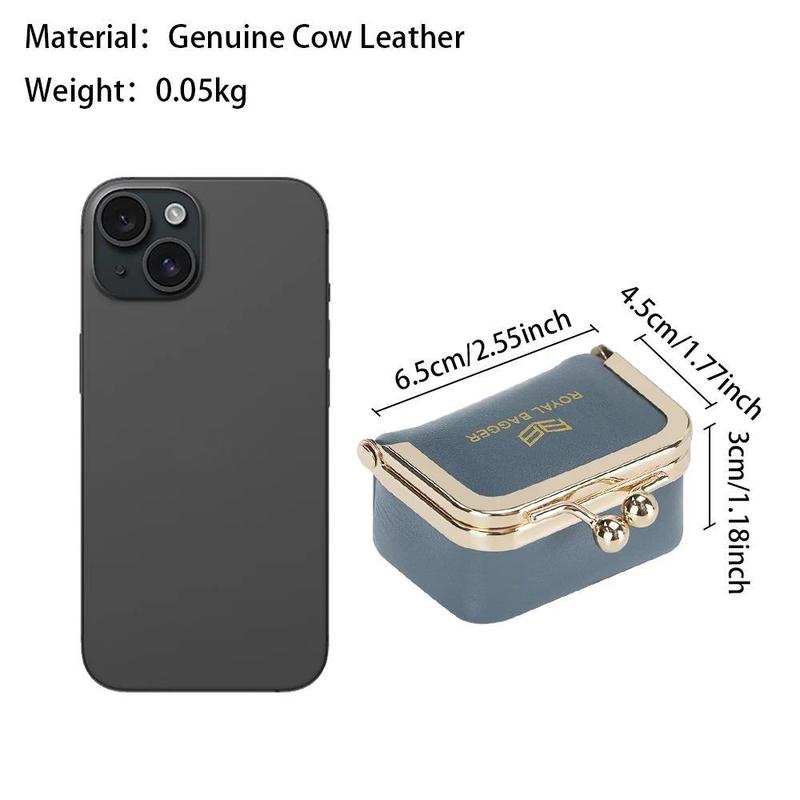 Big Size, Royal Bagger Genuine Leather Mini Jewelry Box, Ring & Necklace Storage, Retro Coin Purse with Kiss Lock for Women 4894